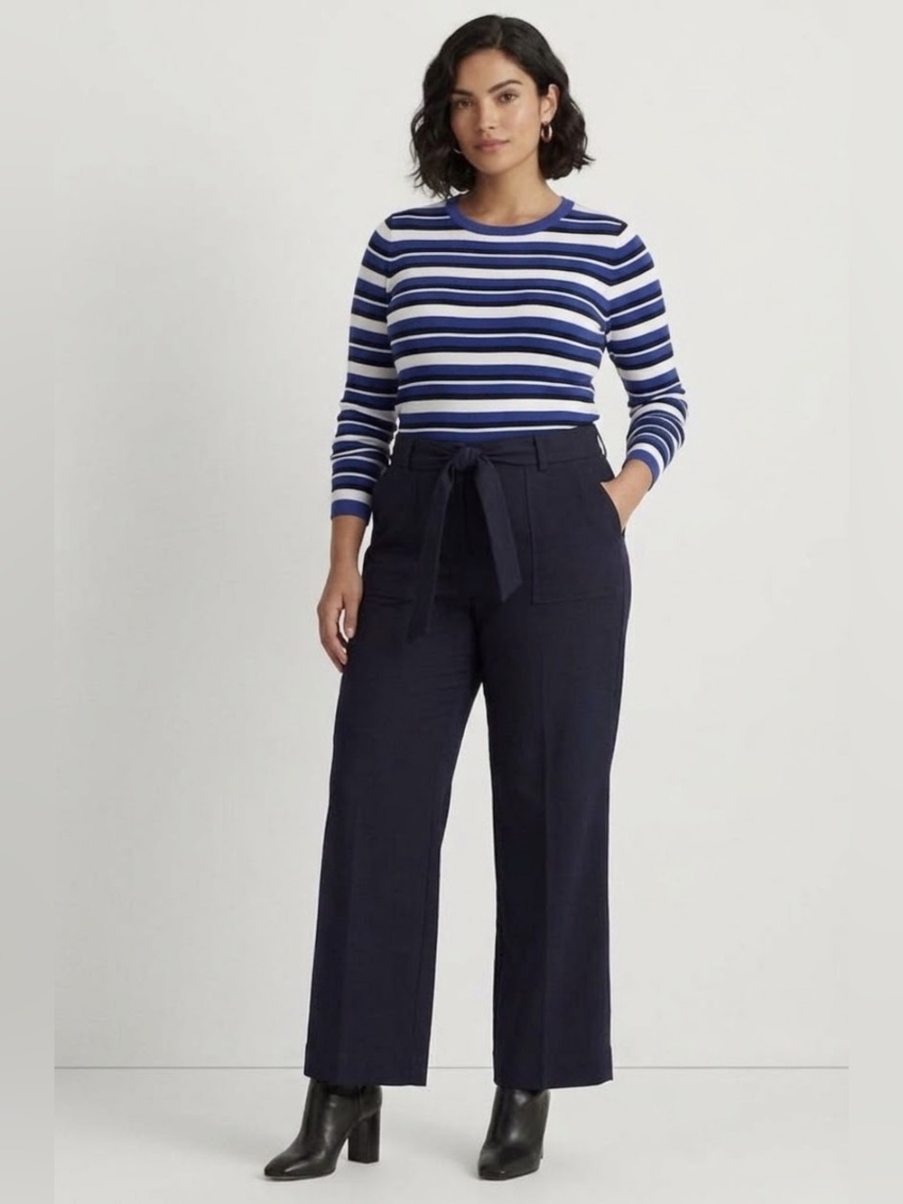 Soho Flare Belted Pants Dark Blue